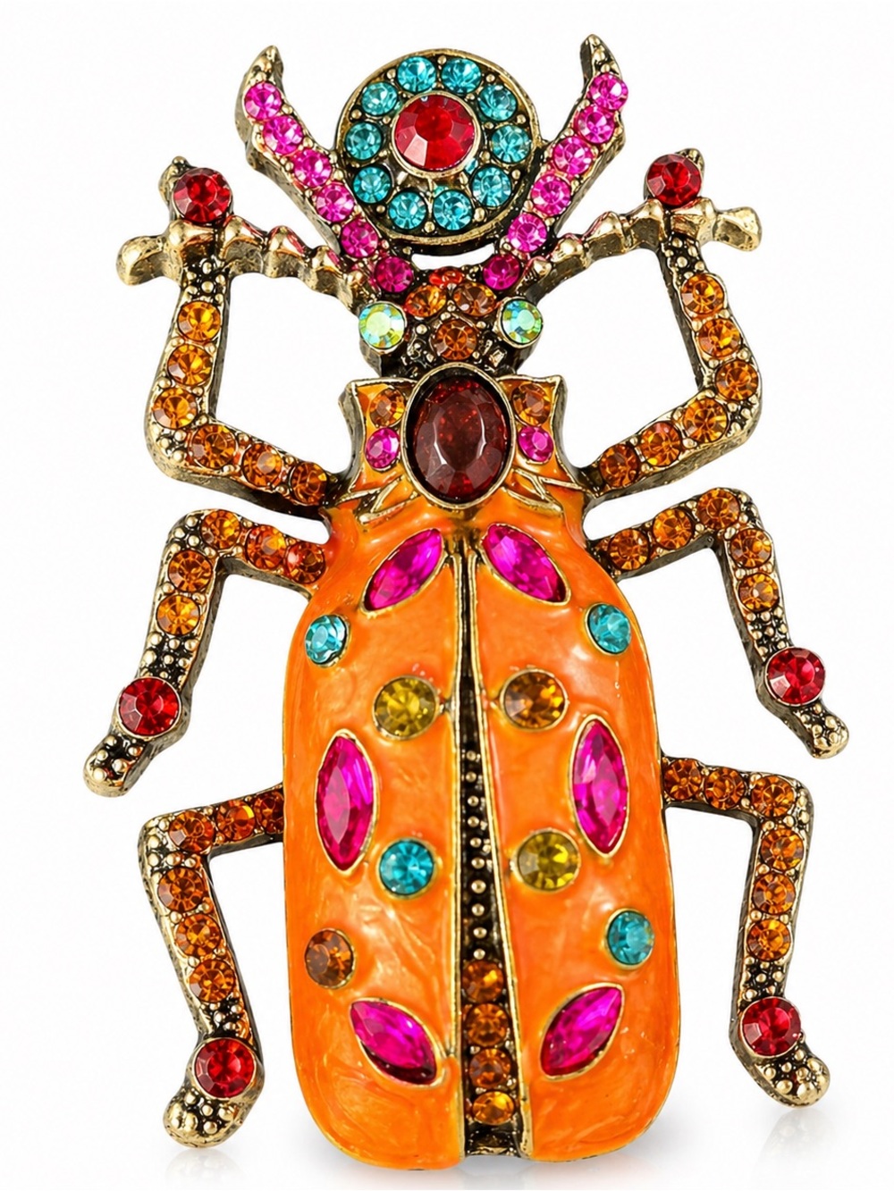 Colorful Beetle Brooch Rhinestone Enamel Insect Pin Statement Vintage